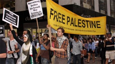 una manifestacion contra ocupacion israeli a palestina